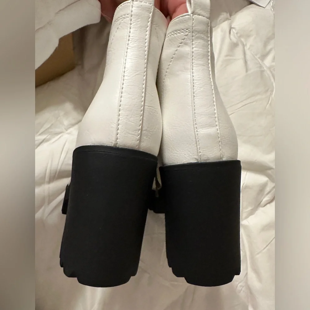 Seven7 White and Black Lug Heel Ankle Boots